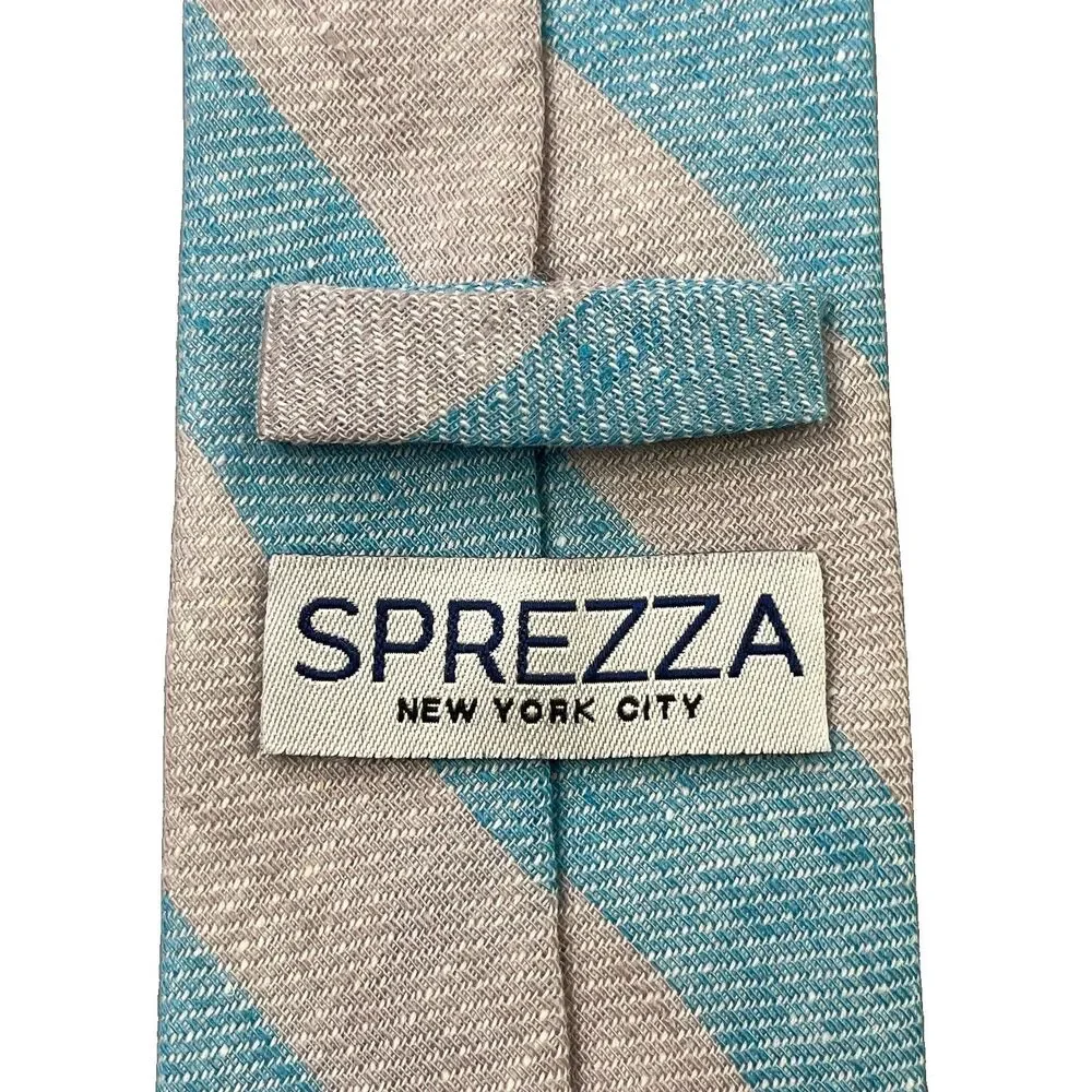 SPREZZA New York Tie Necktie Gray Blue Striped Linen Blend Skinny